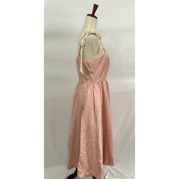 BEDRA Vintage Sz S Small Pale Pink Linen Tie Shoulder Midi Juliet Dress NWT - Picture 7 of 13